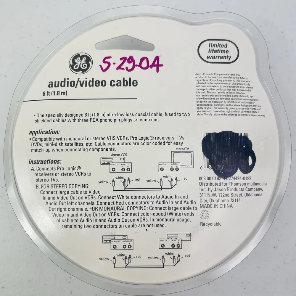 GE DVD Audio Video 6 ft 1.8 m Ultra Low Loss Coaxial Black‎ Cable